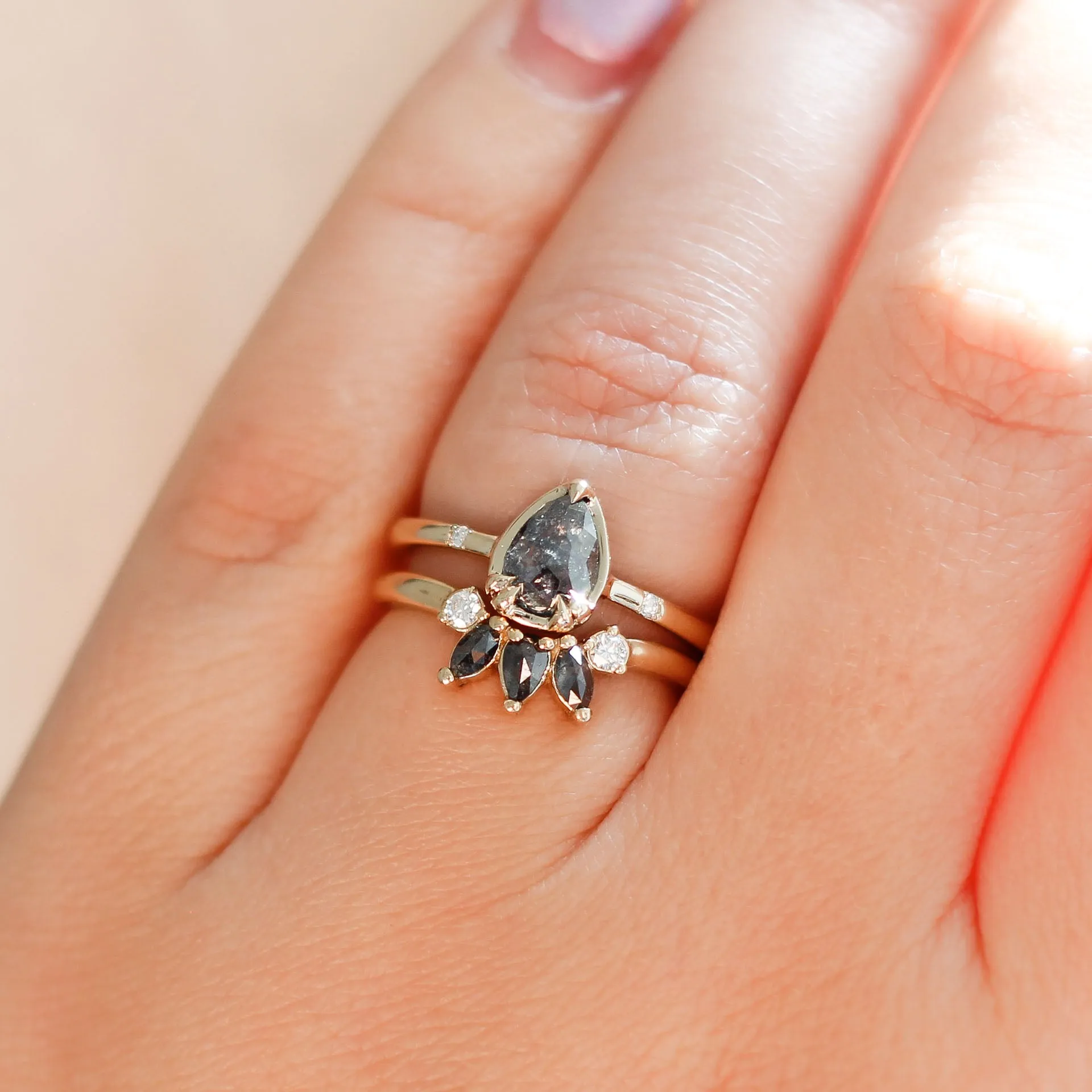 0.81ct Zaria Pear Salt & Pepper Diamond Ring