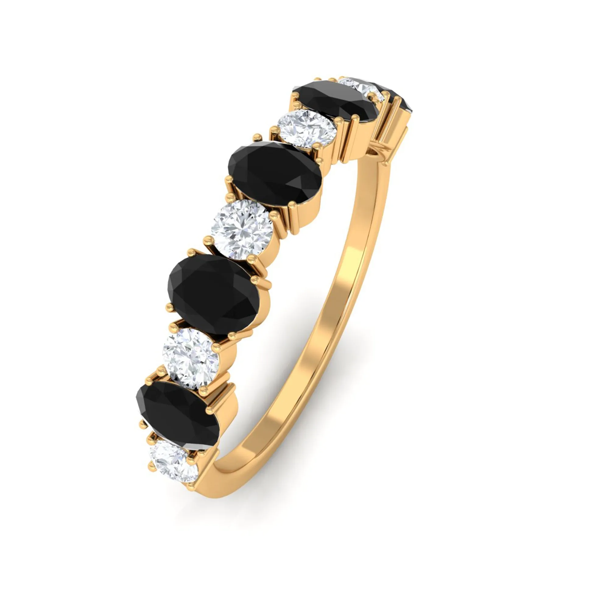 1 CT Oval Cut Black Spinel and Diamond Half Eternity Ring