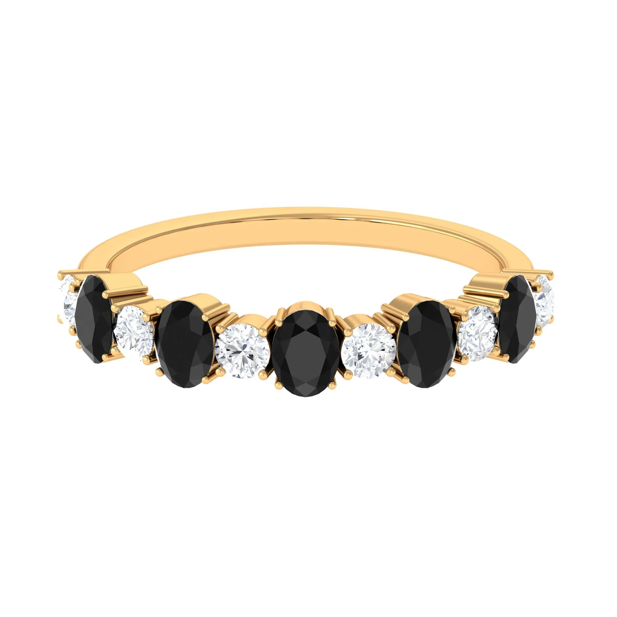 1 CT Oval Cut Black Spinel and Diamond Half Eternity Ring