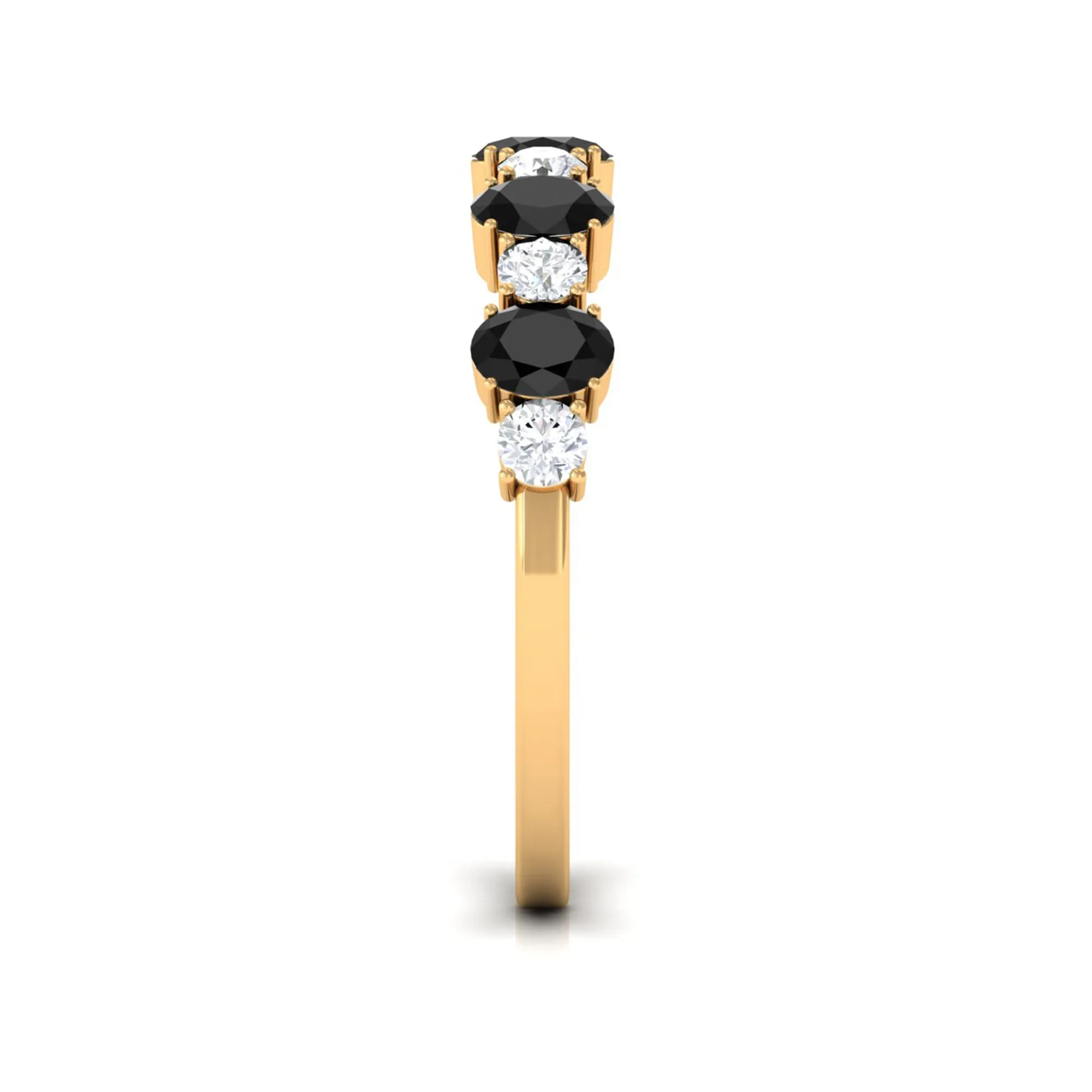 1 CT Oval Cut Black Spinel and Diamond Half Eternity Ring