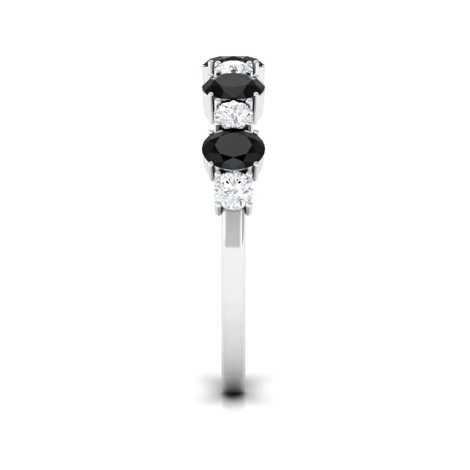 1 CT Oval Cut Black Spinel and Diamond Half Eternity Ring