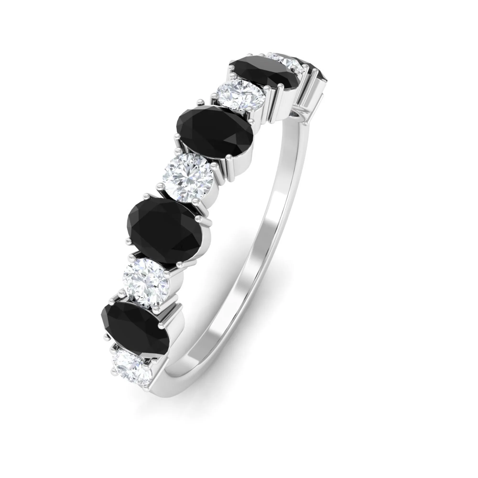 1 CT Oval Cut Black Spinel and Diamond Half Eternity Ring