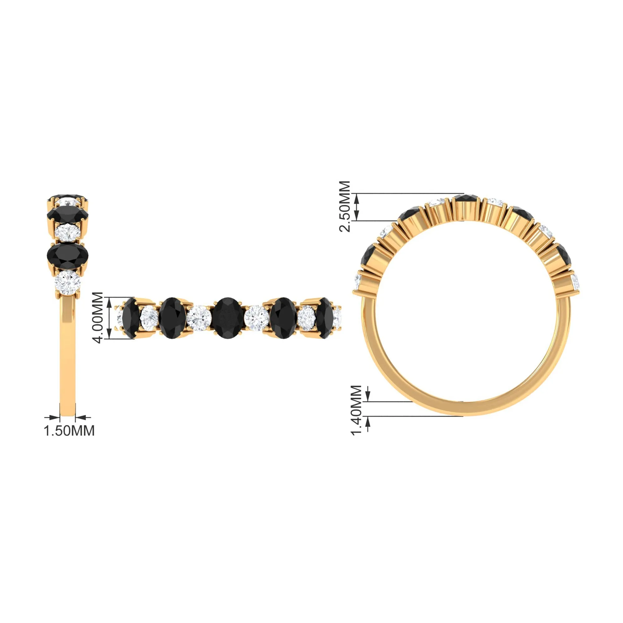 1 CT Oval Cut Black Spinel and Diamond Half Eternity Ring