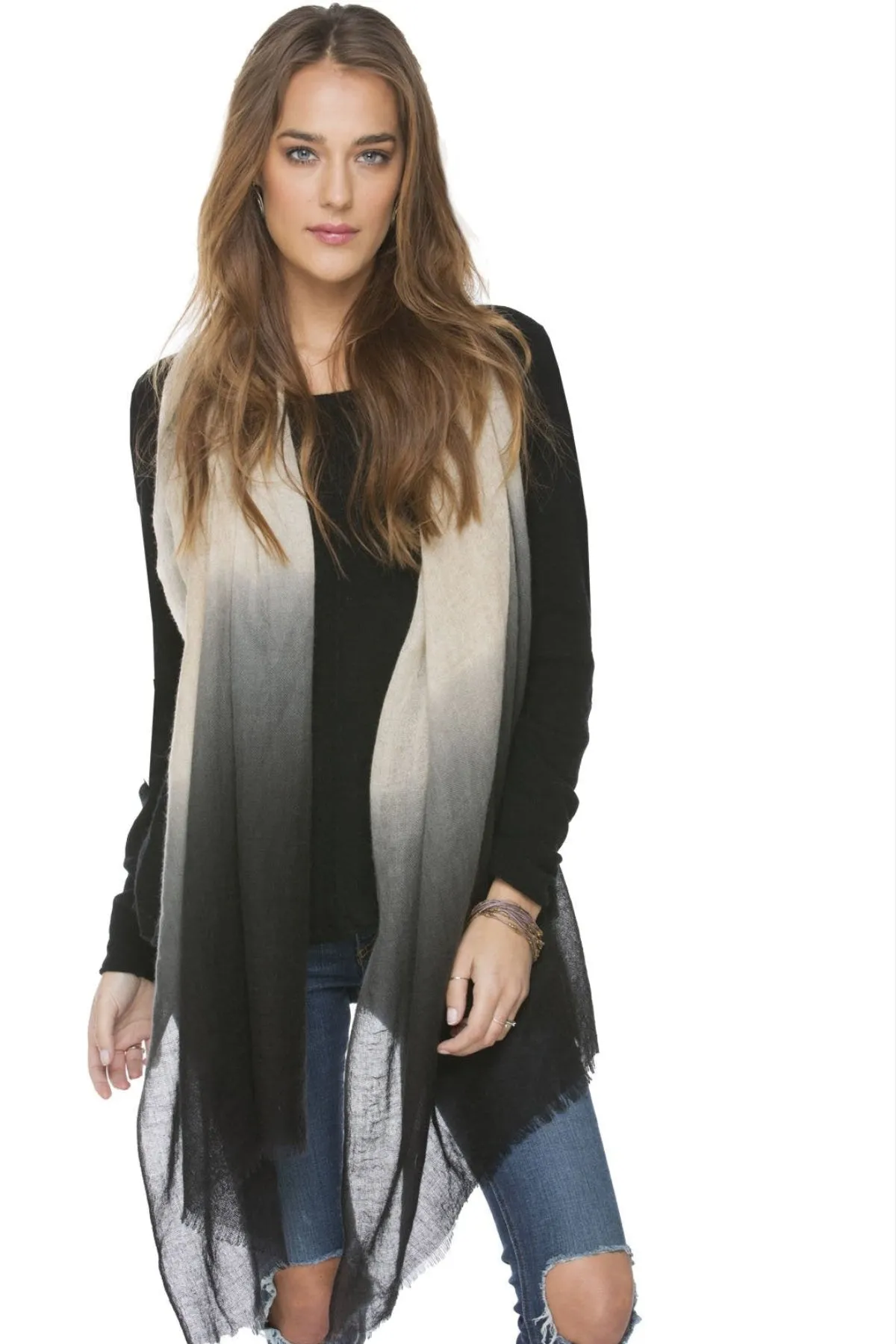 100% Cashmere Luxury Wrap Scarf in Ombre Dye