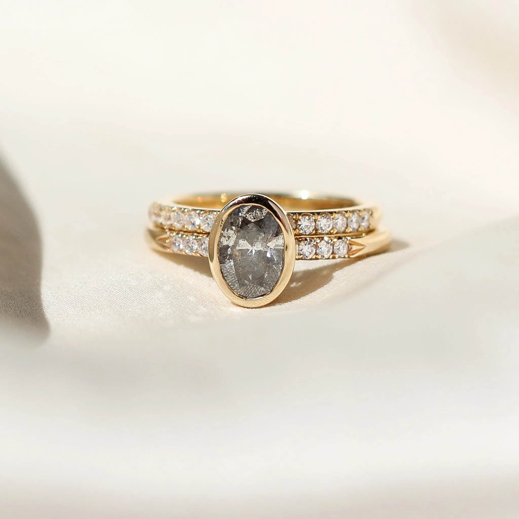 1.07ct Oval Bezel Salt and Pepper Diamond Ring