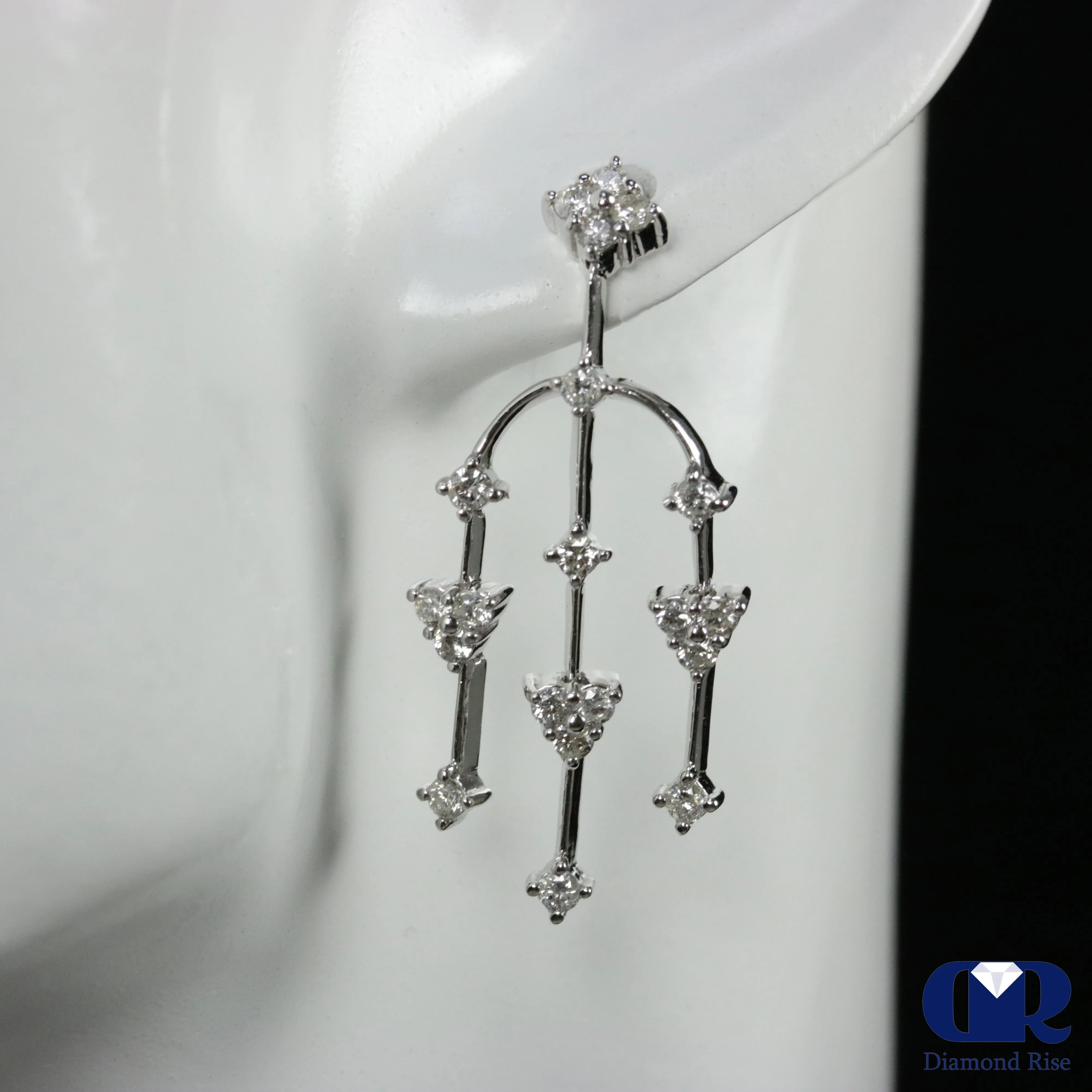 1.25 Ct Round Cut Diamond Dangle Drop Earrings With Post In 14K White Gold