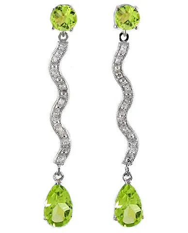 14K Solid White Gold Earrings w/ Diamonds & Peridots