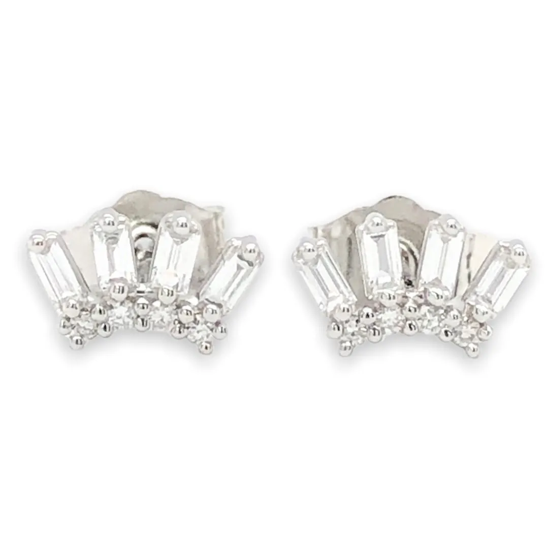 14K W Gold 0.20cttw H/VS2 Diamond baguette and Round Earrings