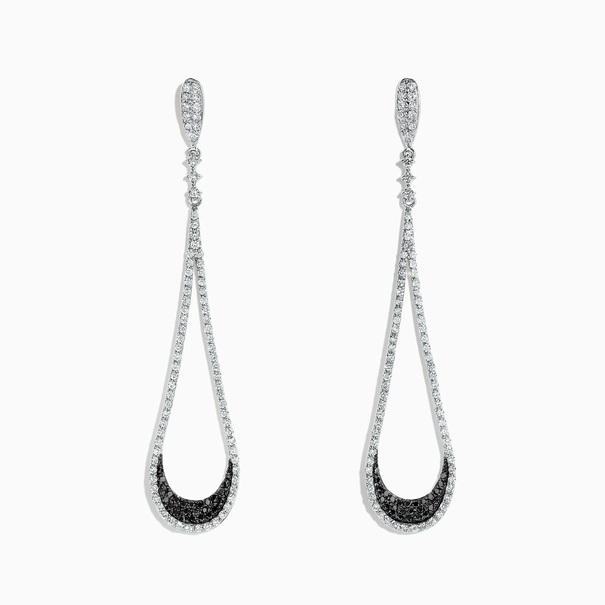 14K White Gold Black and White Diamond Drop Earrings, 1.70 TCW