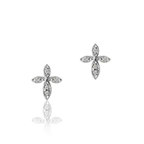 14K White gold cross diamond earrings