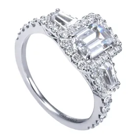 14K White Gold - Emerald Cut Halo Ring - 25144