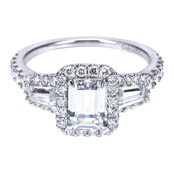 14K White Gold - Emerald Cut Halo Ring - 25144