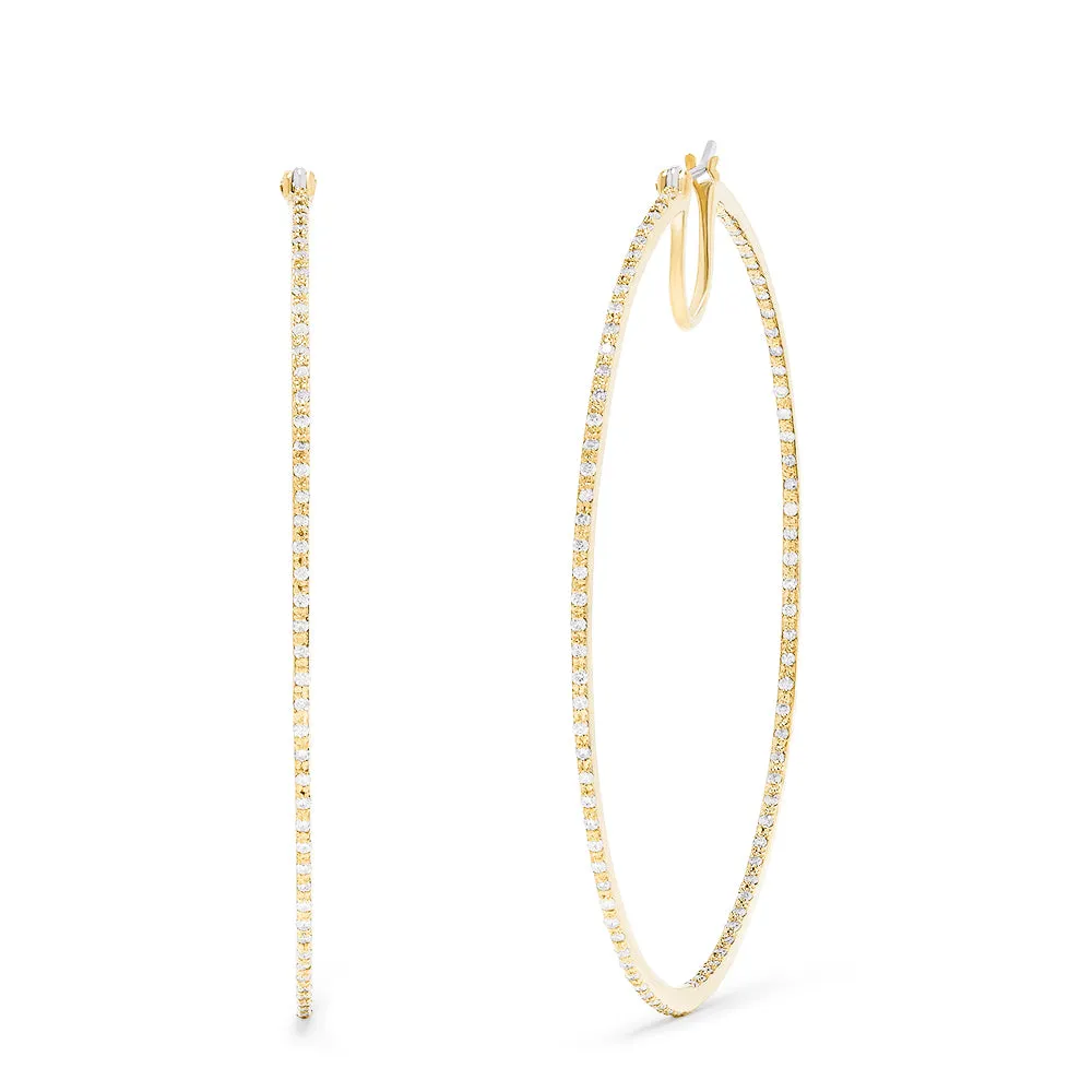 14K Yellow Gold Diamond Accented Large Hoop Earrings, 0.87 TCW