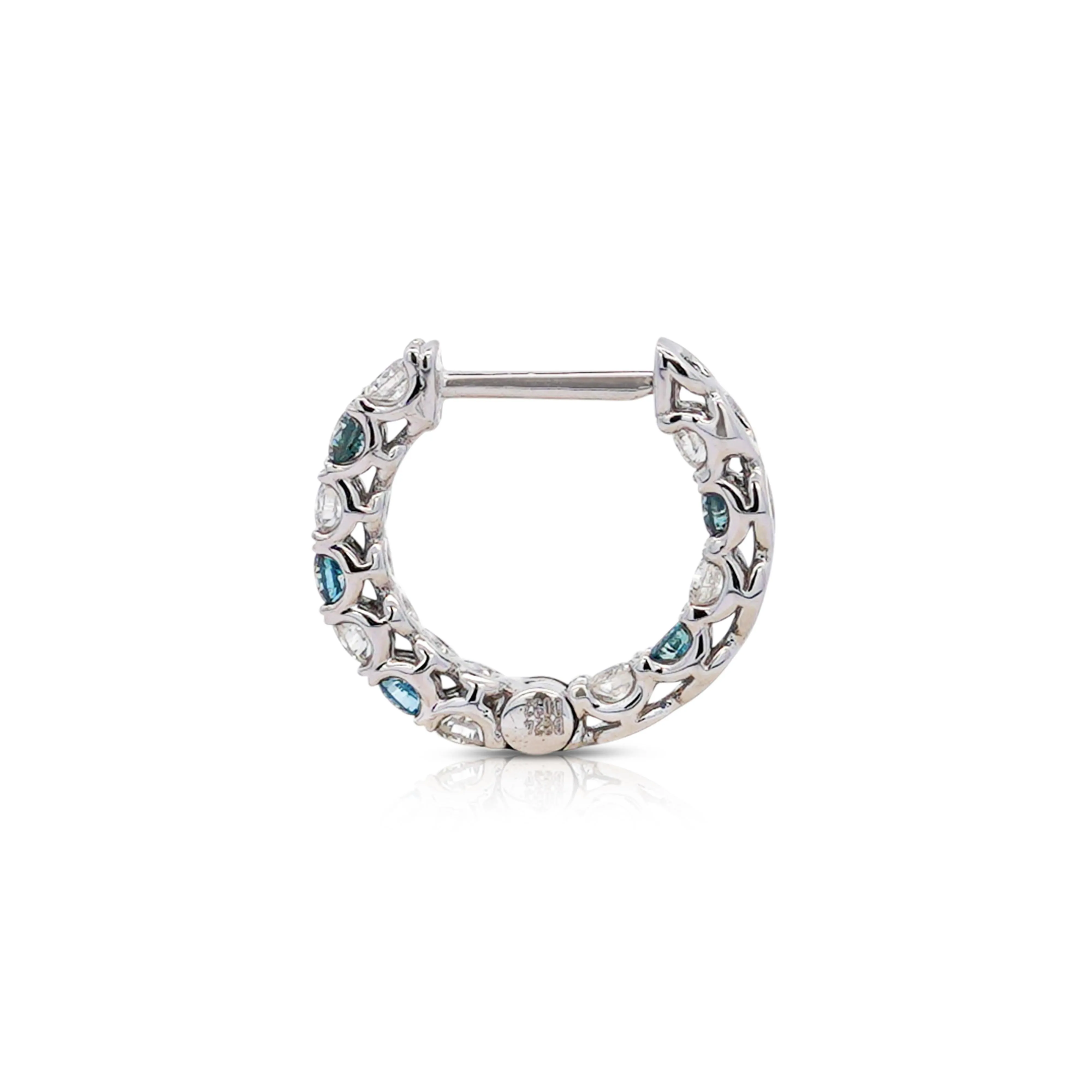 18K White Gold 0.56 CT Blue & White Diamond Inside Out Huggie Hoop Earrings