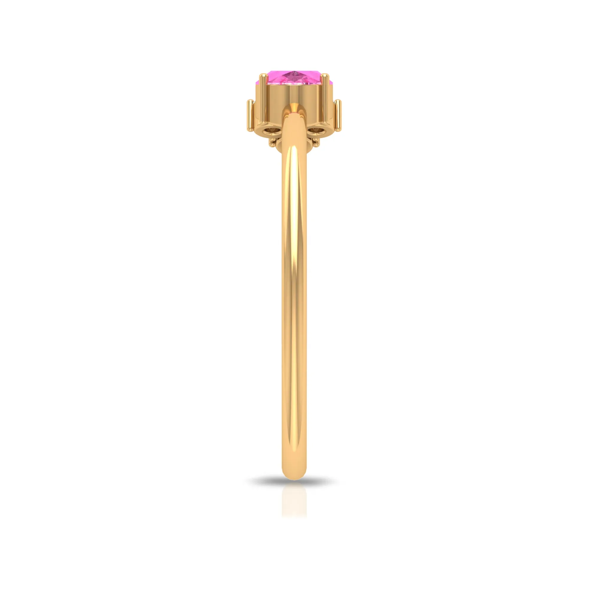 3/4 CT Oval Cut Pink Sapphire Promise Ring with Diamond Trio