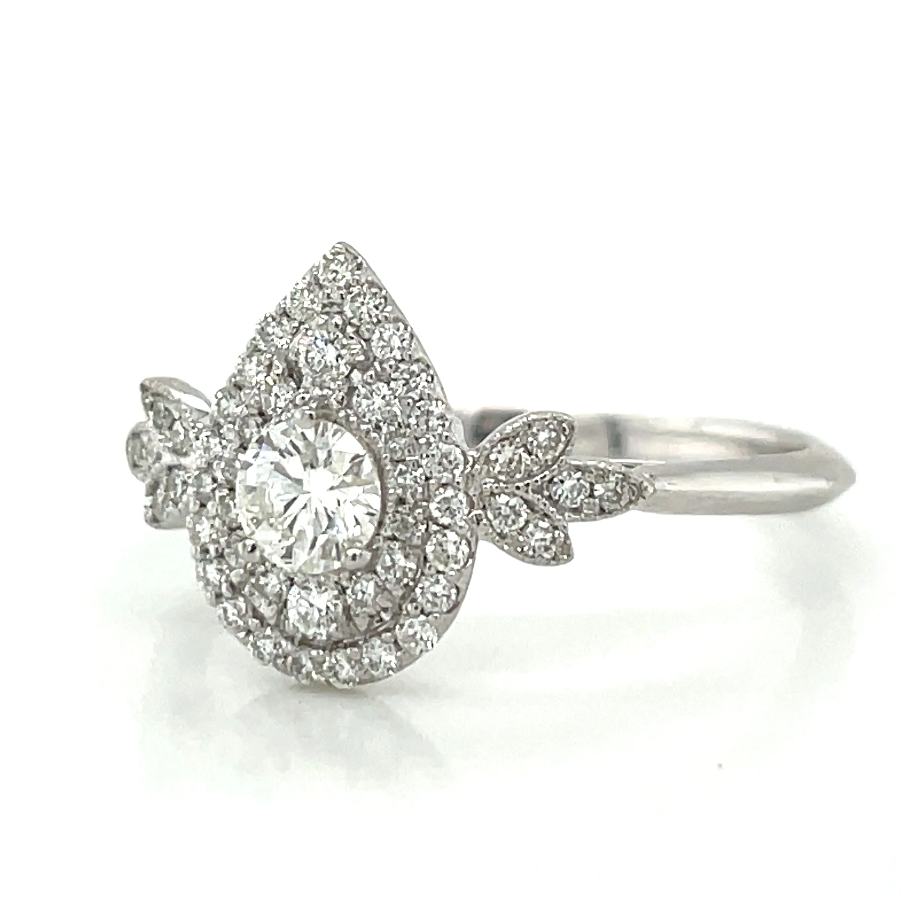 9ct White Gold 0.47ct Double Pear Halo Diamond Engagement Ring
