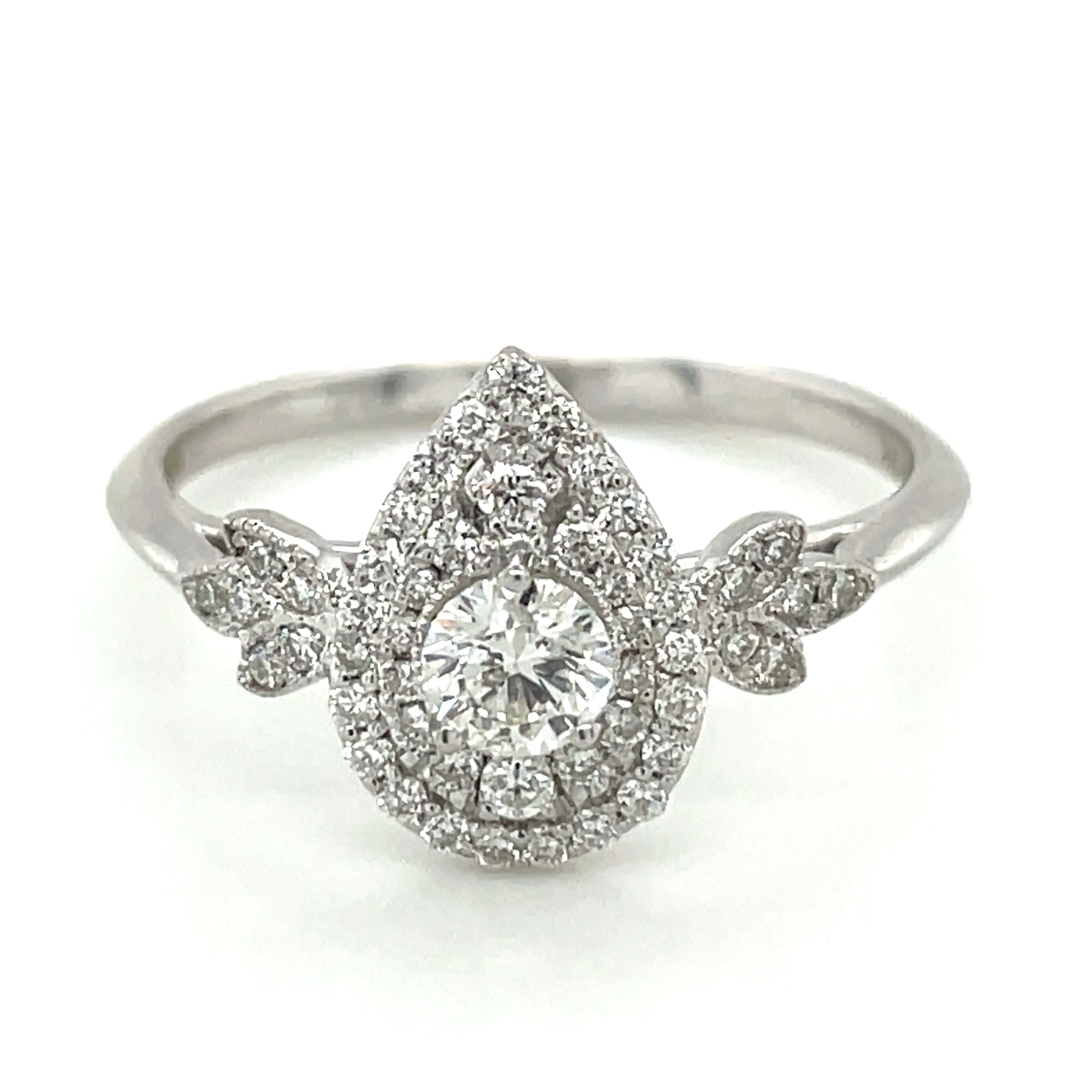 9ct White Gold 0.47ct Double Pear Halo Diamond Engagement Ring