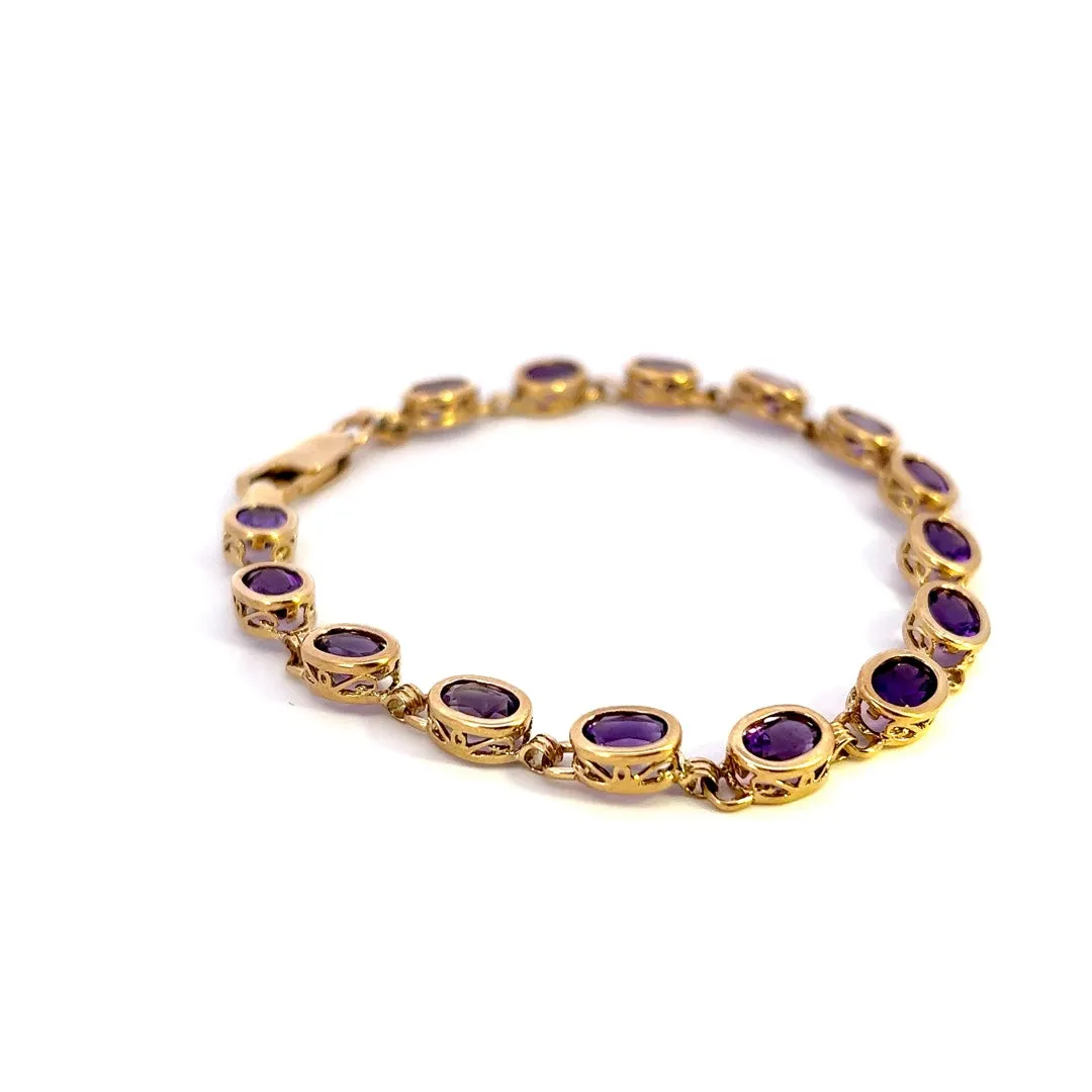 9ct Yellow Gold Amethyst Bracelet