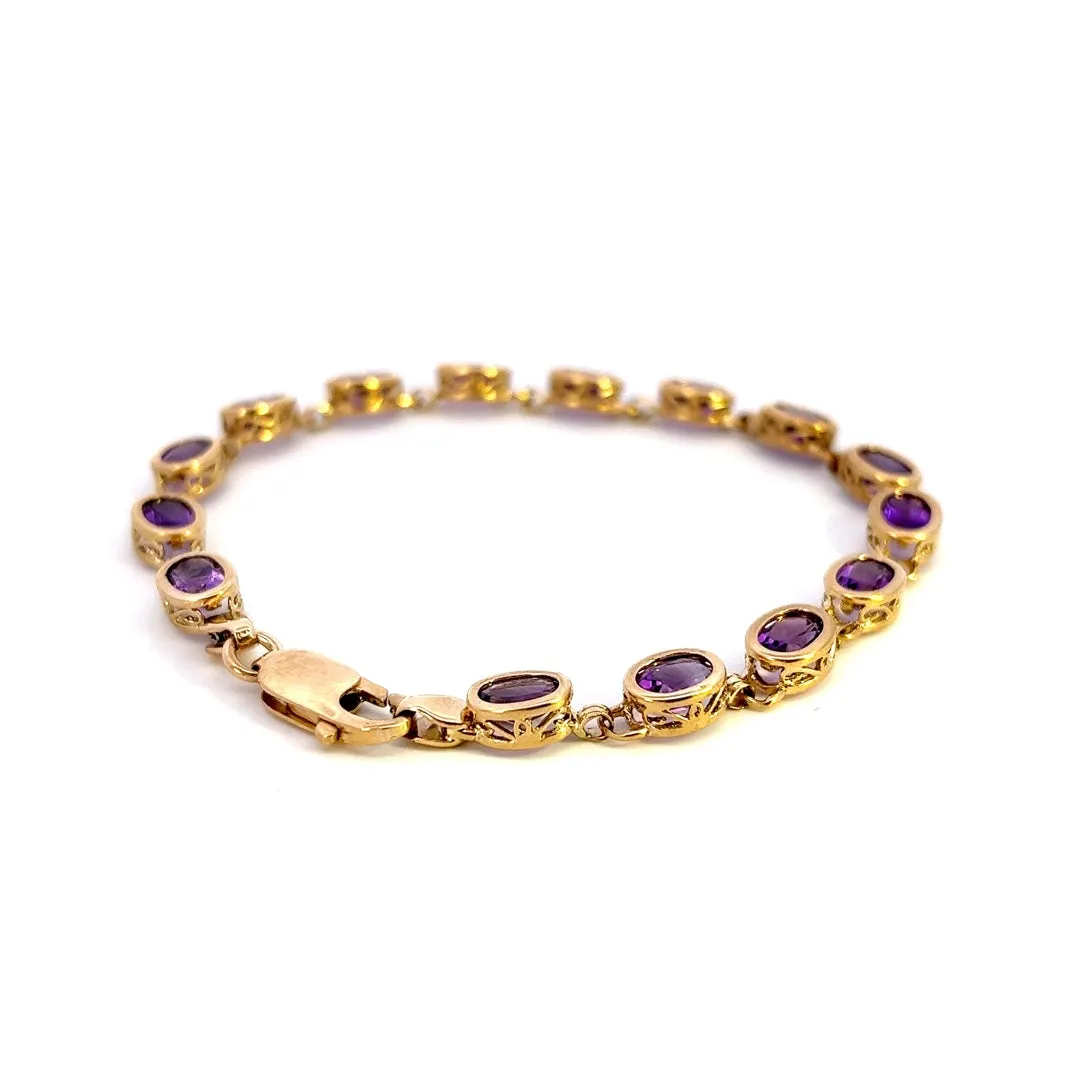 9ct Yellow Gold Amethyst Bracelet