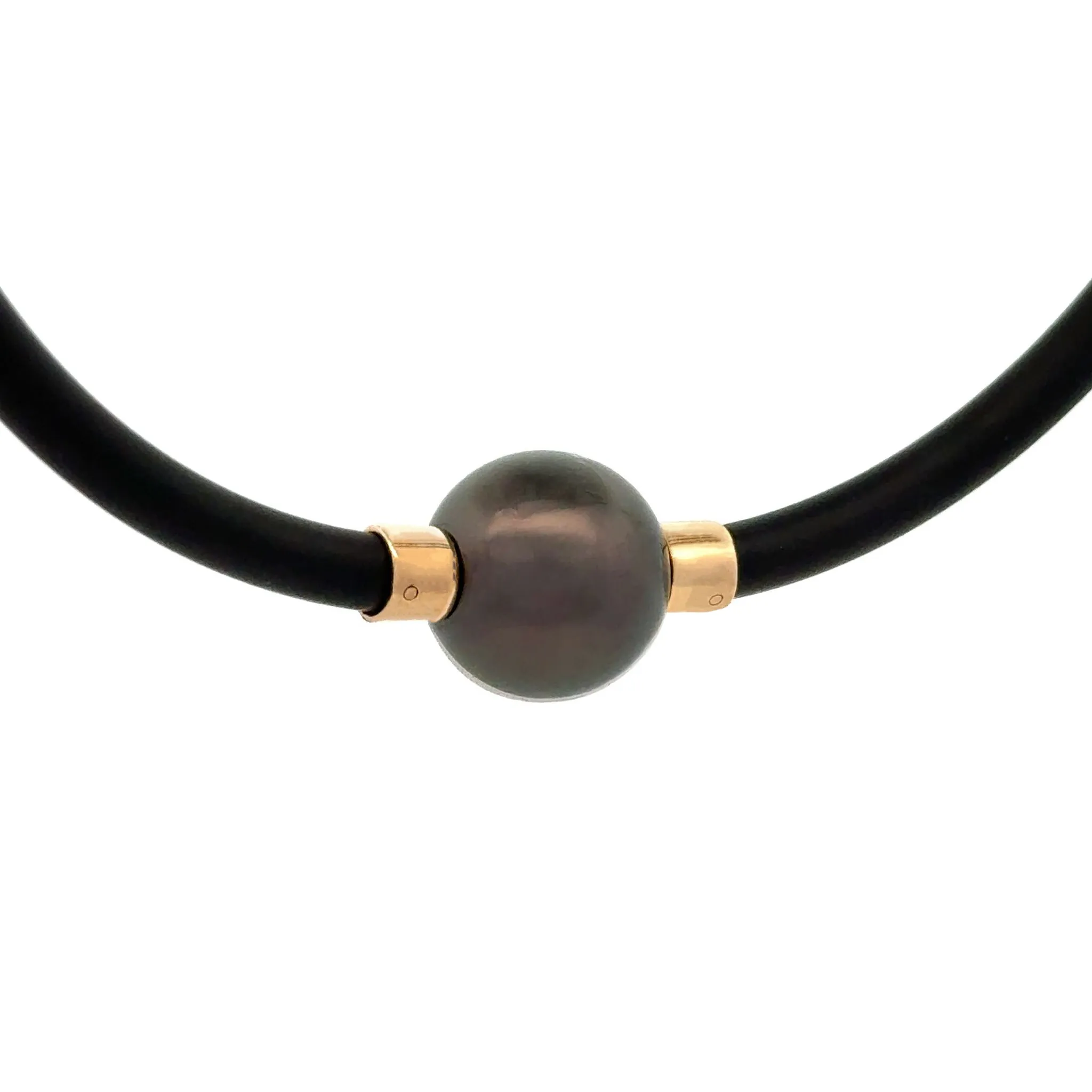 9K Yellow Gold Tahitian 13-14mm Cultured Pearl Neoprene Necklace
