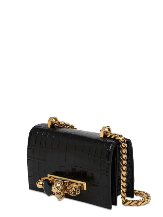 Alexander McQueen   Mini Jeweled croc embossed shoulder bag 