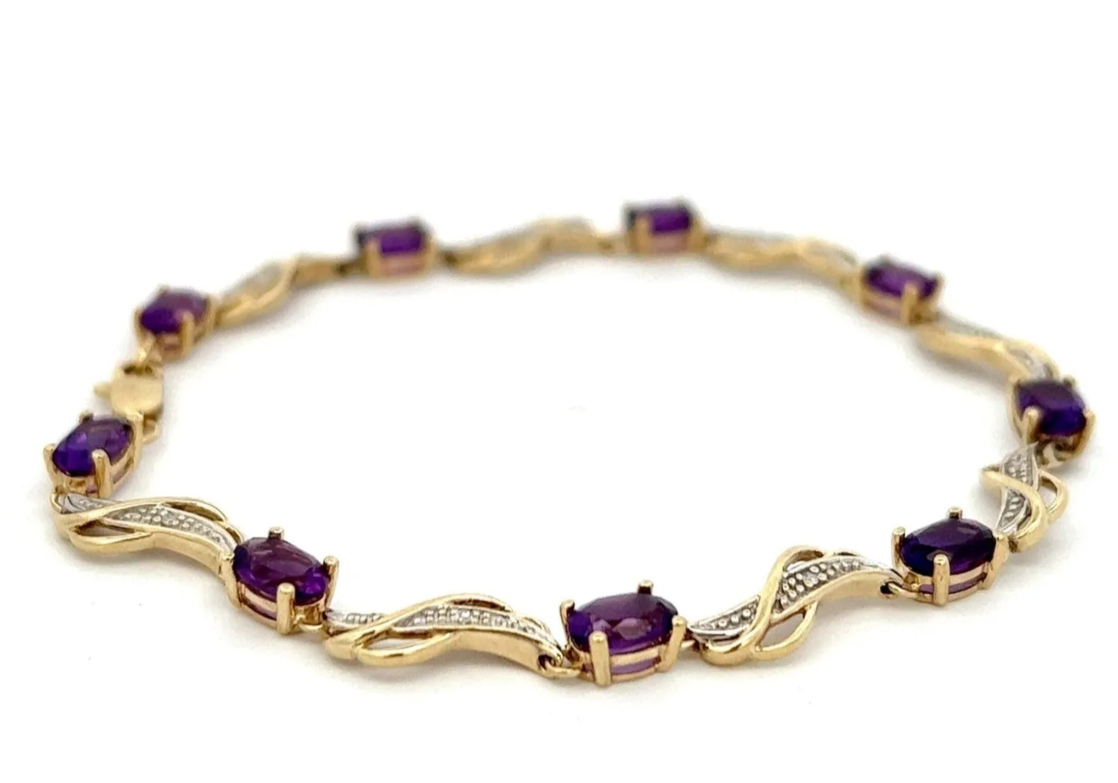 Amethyst & Diamond 9ct Yellow Gold Bracelet