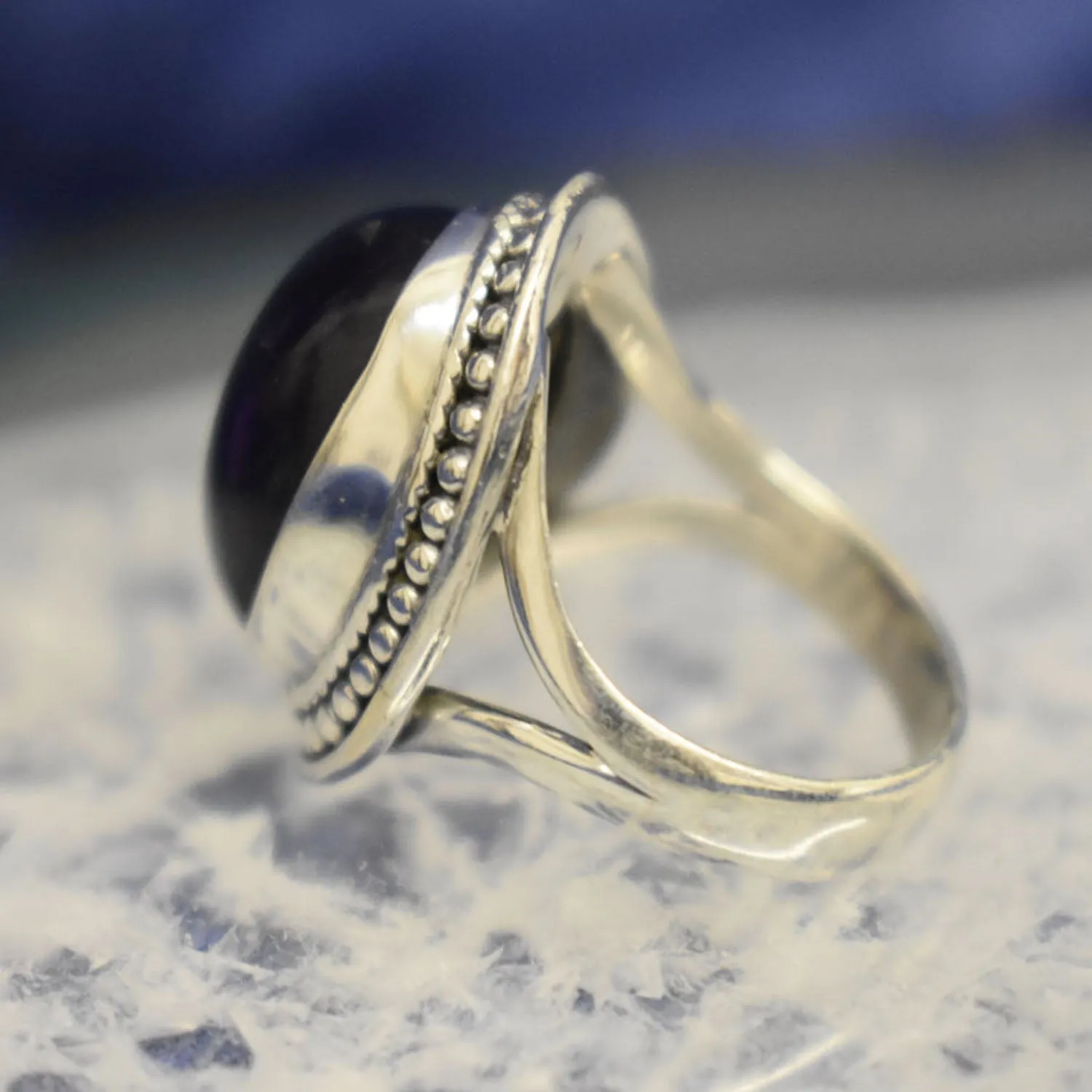 Amethyst Oval Dotted Ring (925) Sterling Silver