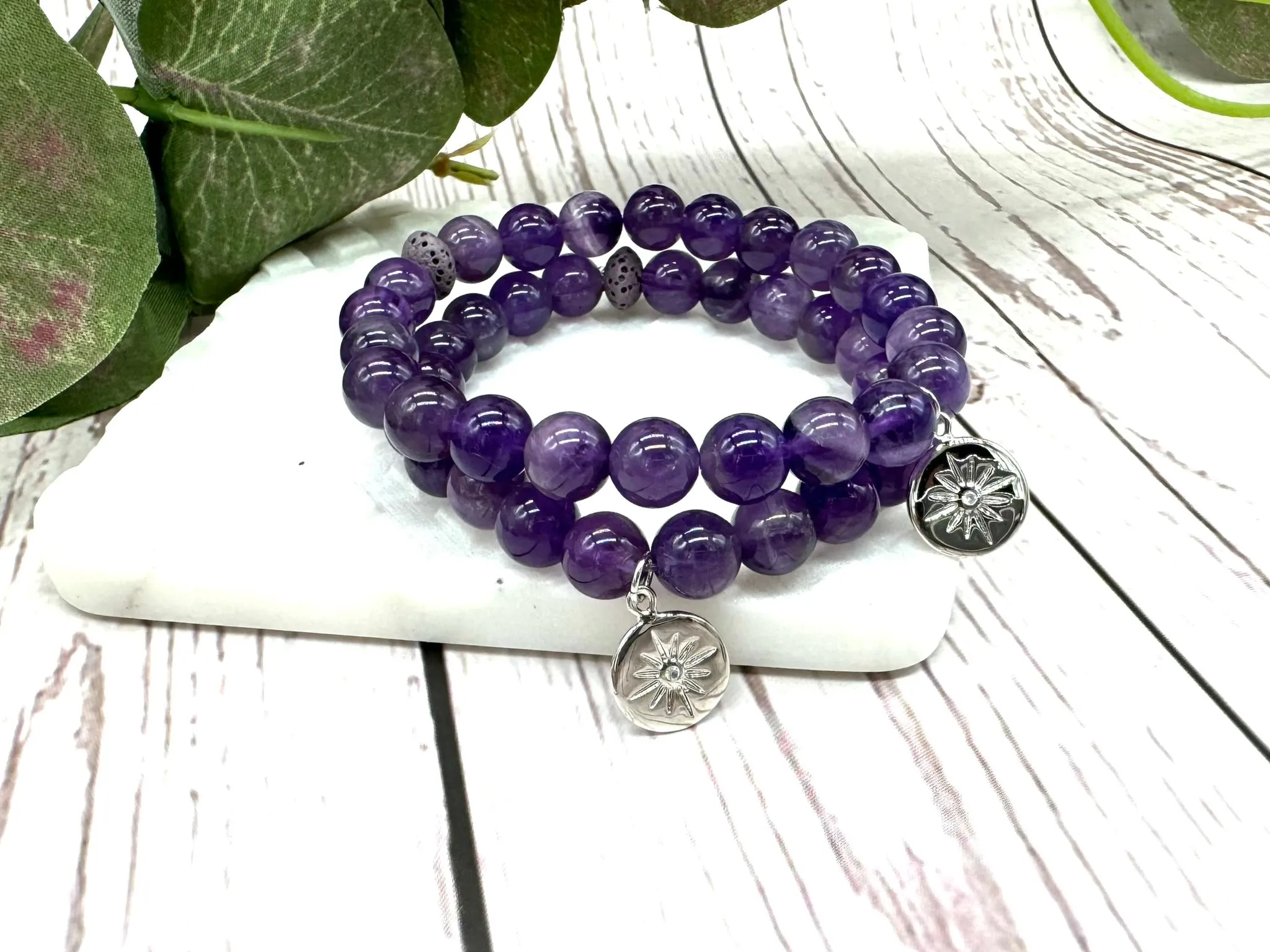 Amethyst Star Diffuser Bracelet with Lava Stone