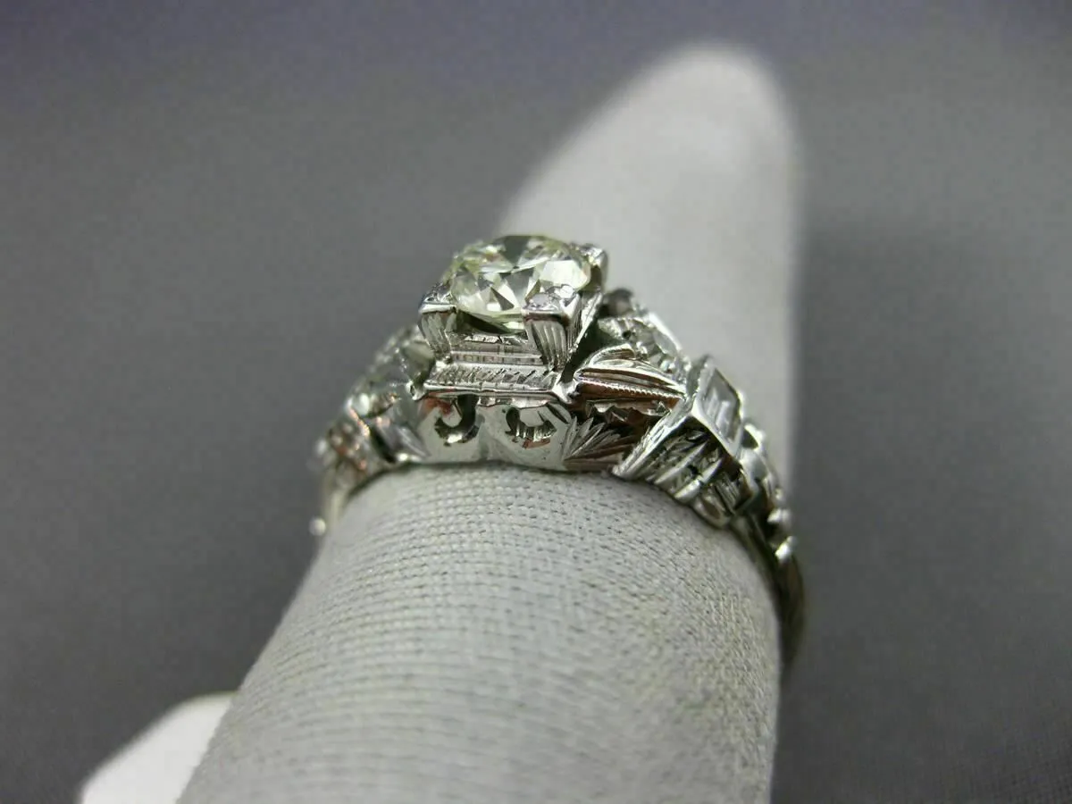 ANTIQUE .70CT OLD MINE DIAMOND 18KT WHITE GOLD 3D FILIGREE ENGAGEMENT RING #1563