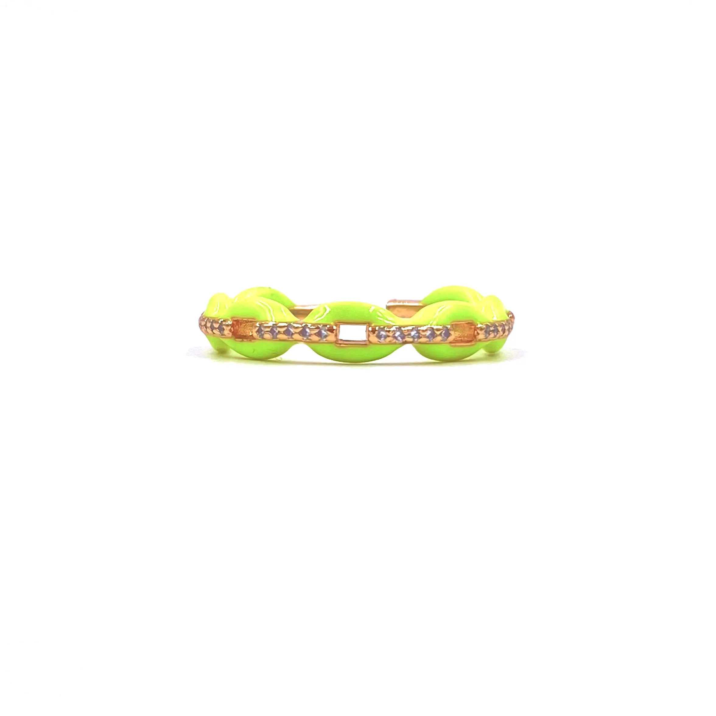 Ashley Gold Stainless Steel Gold Plated Neon Yellow Enamel CZ Band Ring