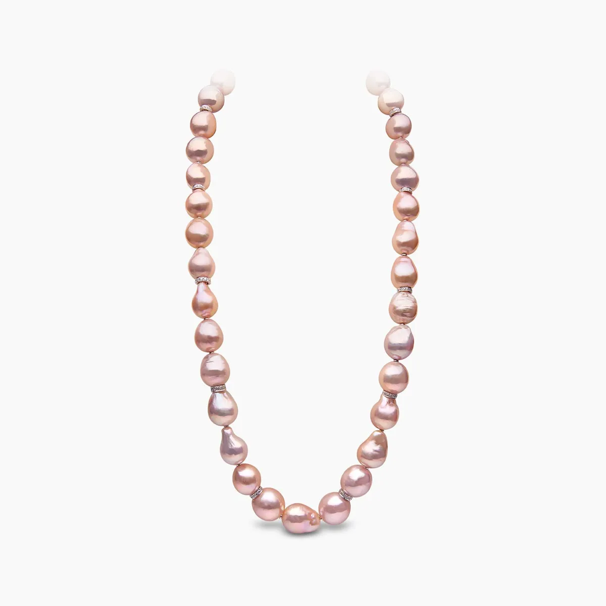 Baroque 18K Gold Pink Freshwater Pearl and Diamond Strand Necklace