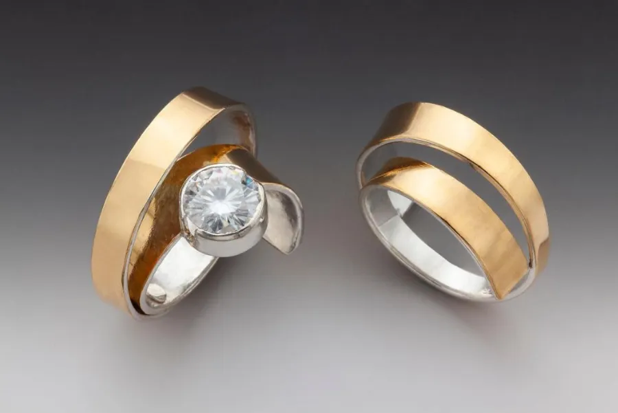 Bimetallic Architectural Ring in 22K Metals & Sterling Silver Large