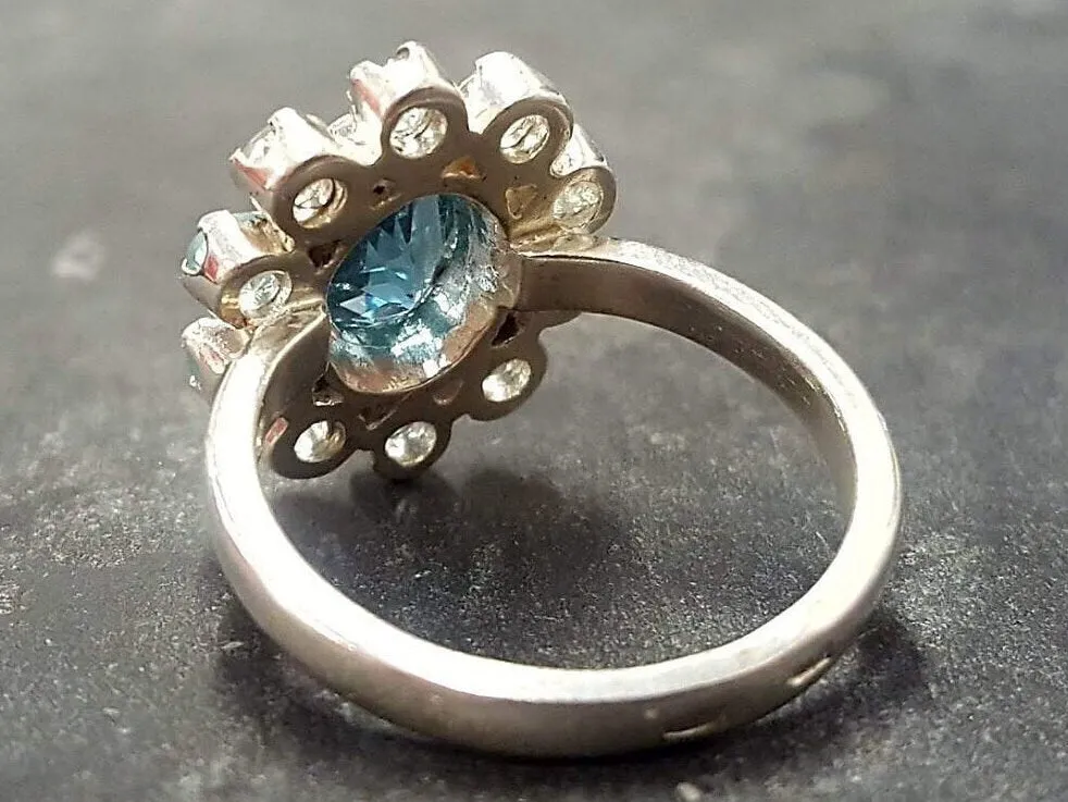 Blue Flower Ring - Genuine Blue Topaz Ring - Flower Statement Ring