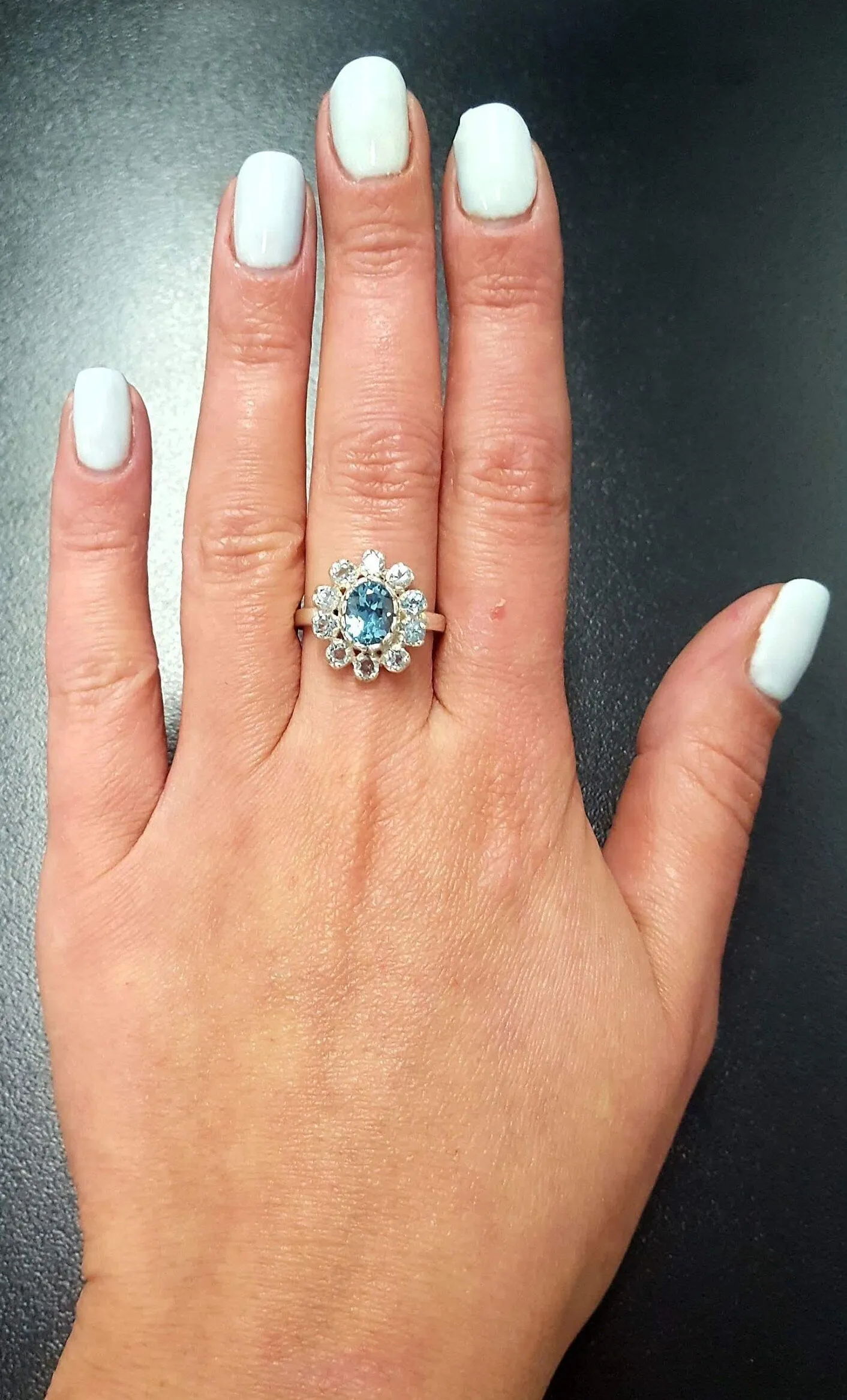 Blue Flower Ring - Genuine Blue Topaz Ring - Flower Statement Ring