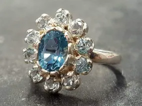 Blue Flower Ring - Genuine Blue Topaz Ring - Flower Statement Ring