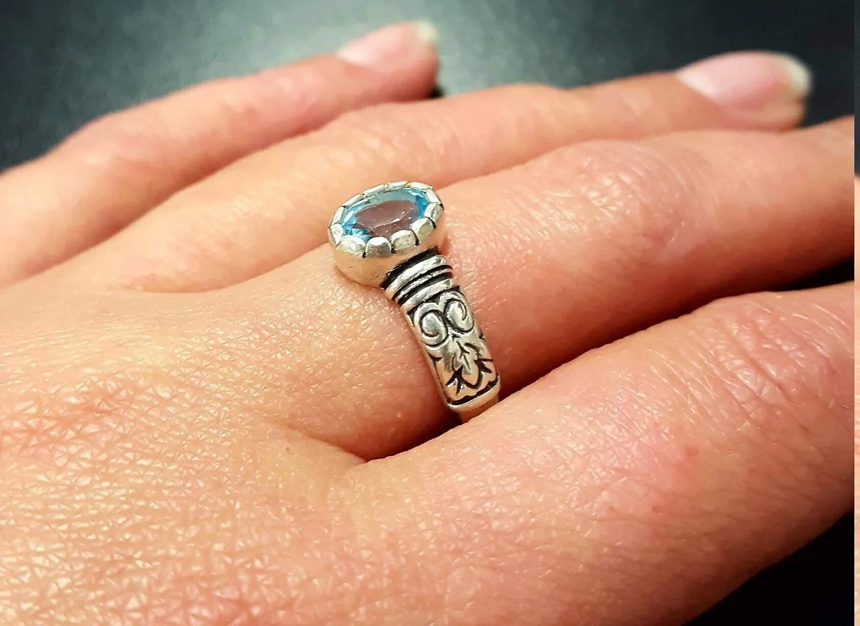 Blue Topaz Boho Ring - Oval Blue Topaz Ring - Solitaire Blue Topaz Band