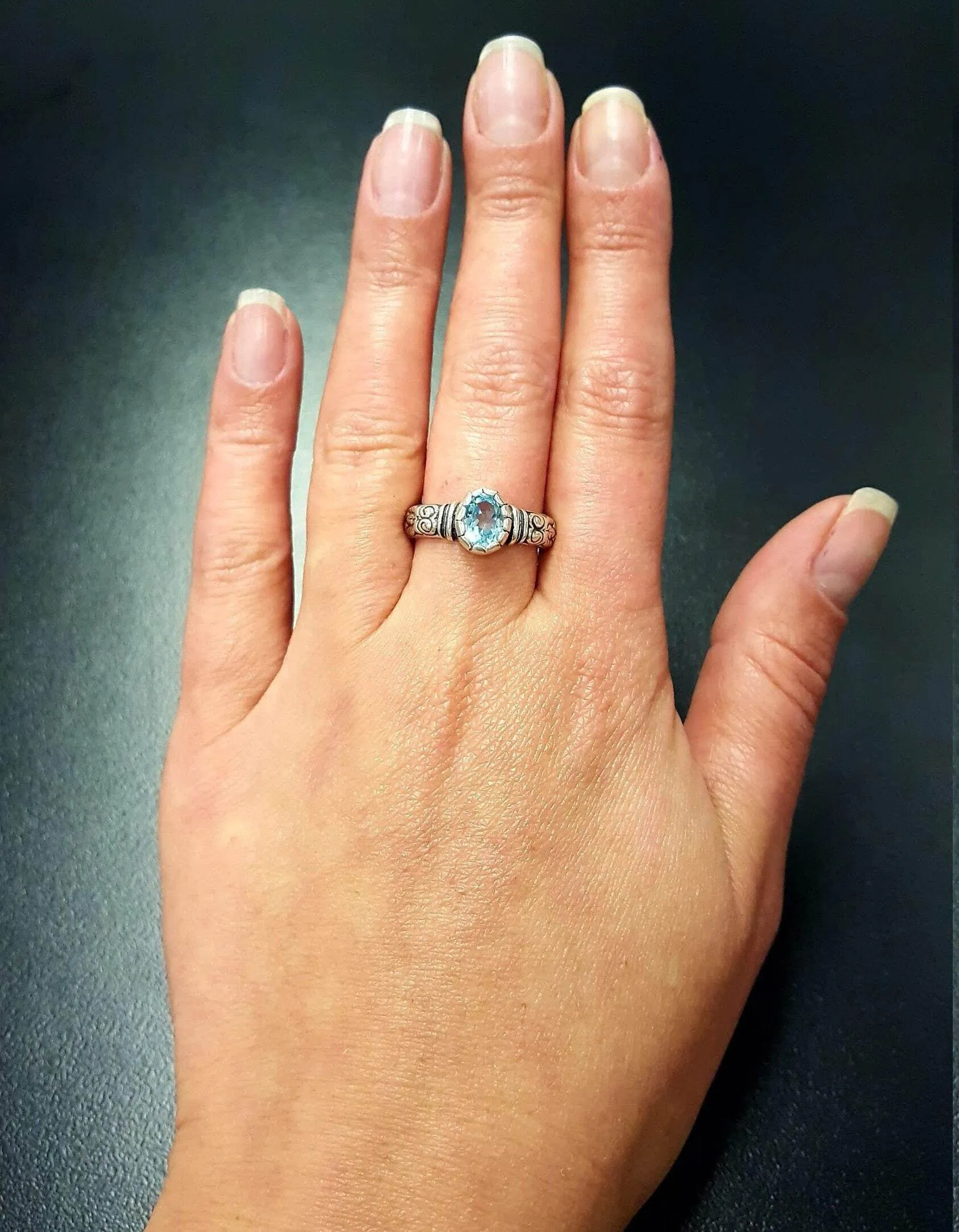 Blue Topaz Boho Ring - Oval Blue Topaz Ring - Solitaire Blue Topaz Band
