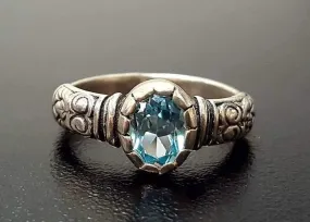 Blue Topaz Boho Ring - Oval Blue Topaz Ring - Solitaire Blue Topaz Band