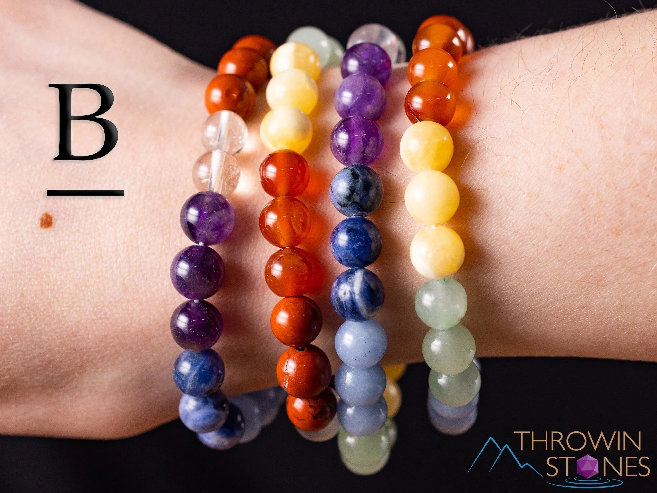 CHAKRA Crystal Bracelet - Round Beads - Beaded Bracelet, Handmade Jewelry, Healing Crystal Bracelet, E1354