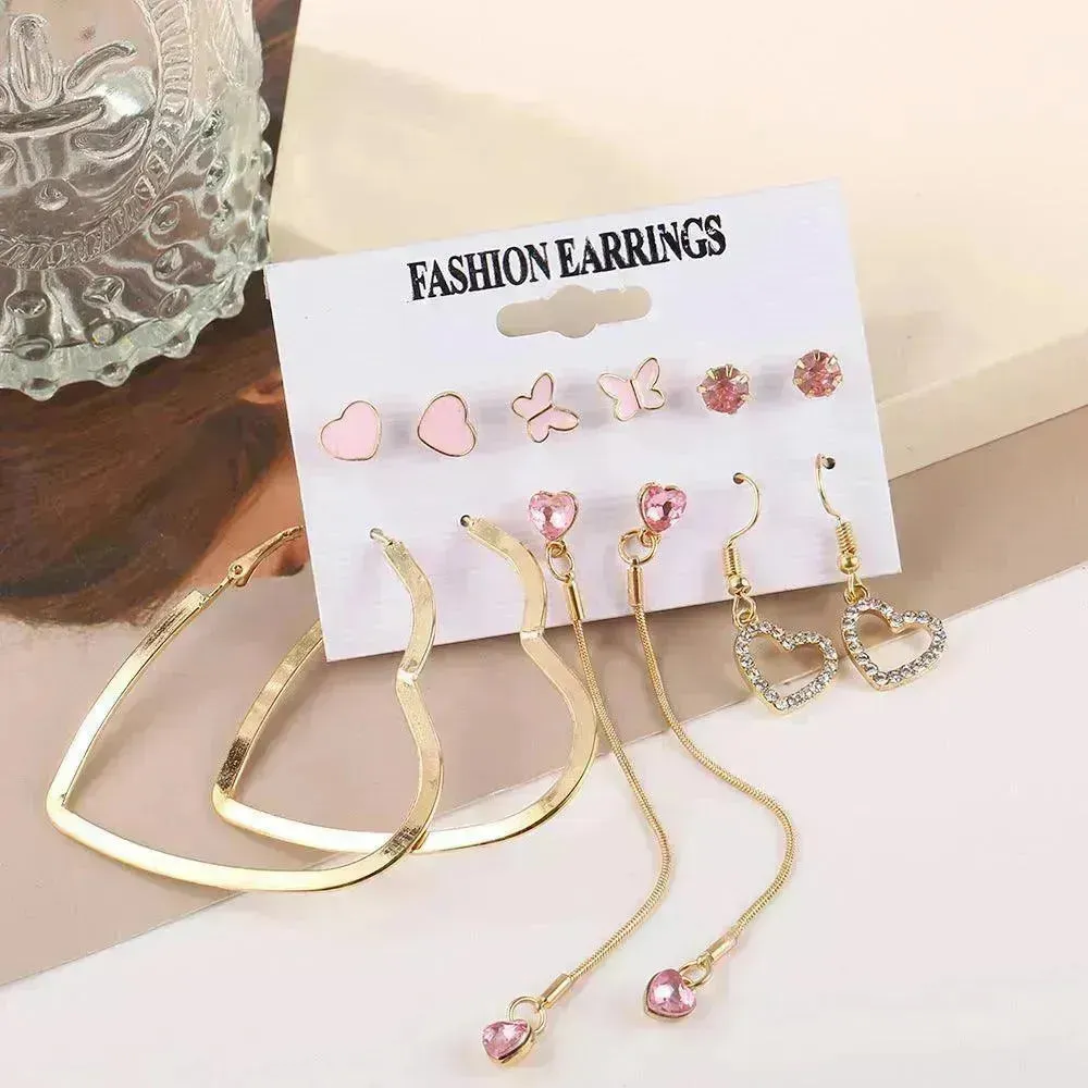 Creative Simple Retro Love Star Chain Ear rings Set