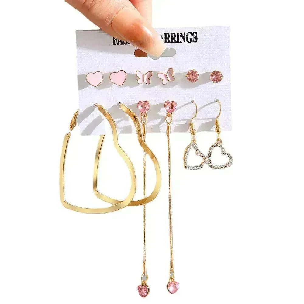 Creative Simple Retro Love Star Chain Ear rings Set