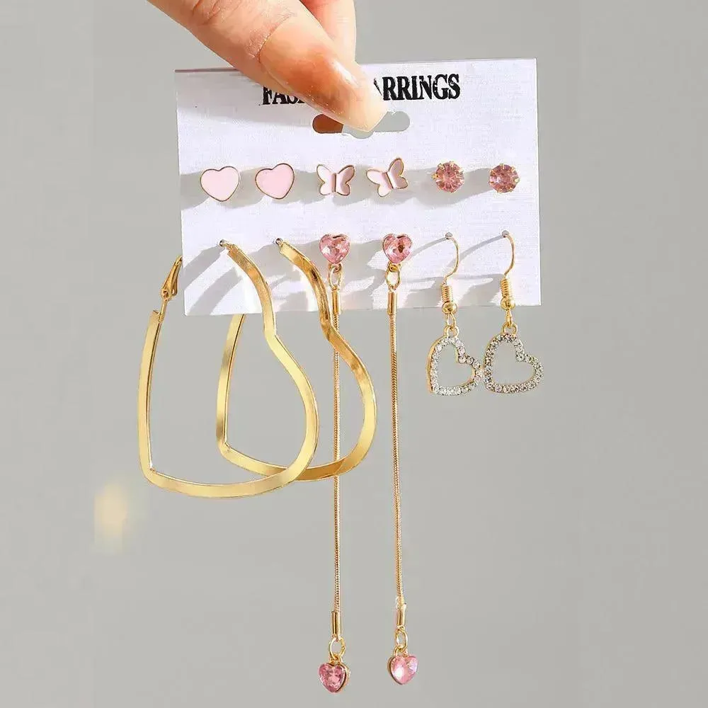 Creative Simple Retro Love Star Chain Ear rings Set