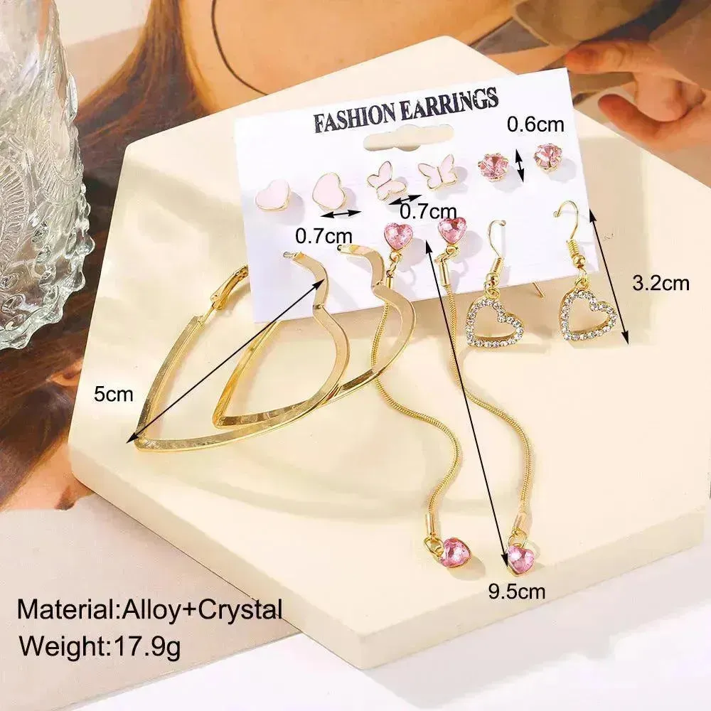 Creative Simple Retro Love Star Chain Ear rings Set