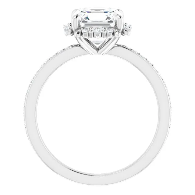 Cubic Zirconia Engagement Ring- The Agatha (Customizable Asscher Cut Style with Halo and Thin Shared Prong Band)