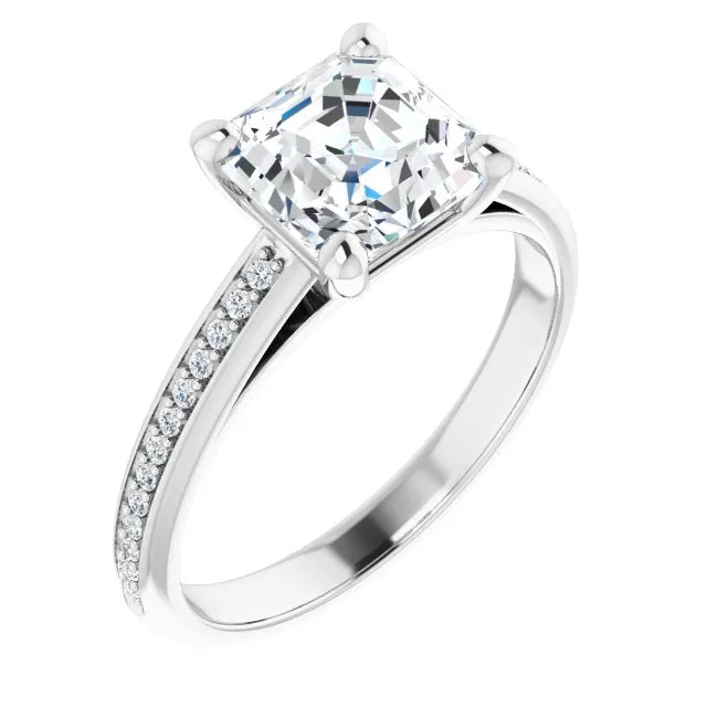 Cubic Zirconia Engagement Ring- The Ahimsa (Customizable Cathedral-set Asscher Cut Style with Shared Prong Band)