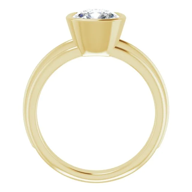 Cubic Zirconia Engagement Ring- The Aretha (Customizable Bezel-set Cushion Cut Solitaire with Grooved Band)