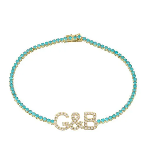 Custom Diamond Nameplate Gemstone Tennis Bracelet