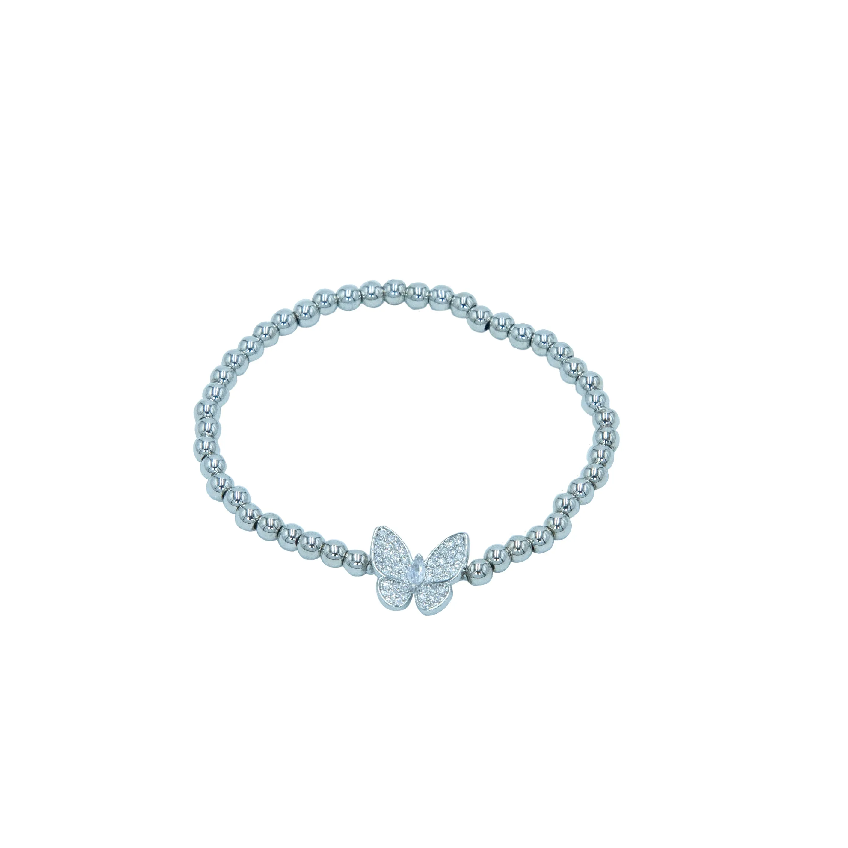 CZ Butterfly Beaded Stretch Bracelet
