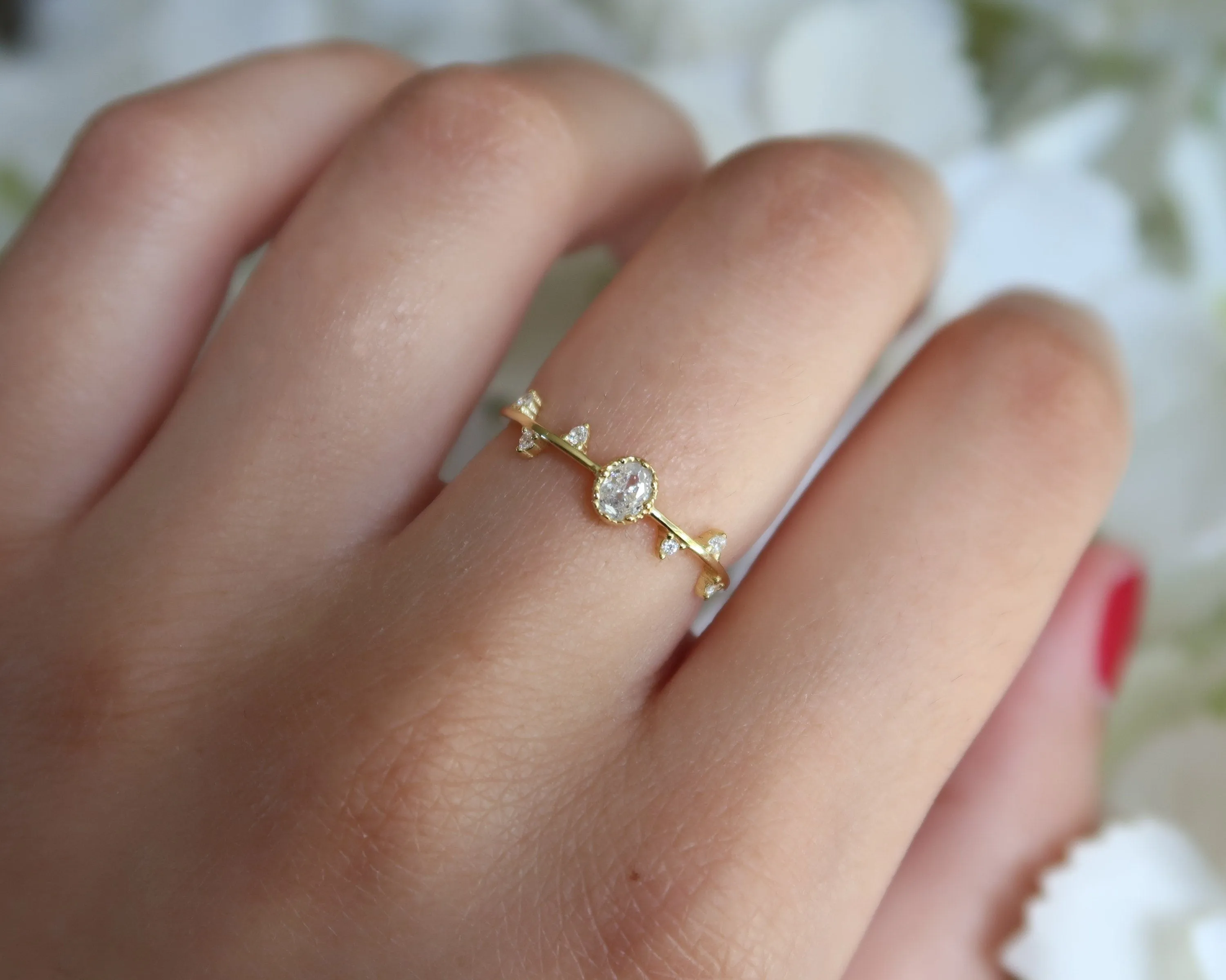Dainty Gold Vine Ring | 14K Gold Twig Cubic Zirconia Ring