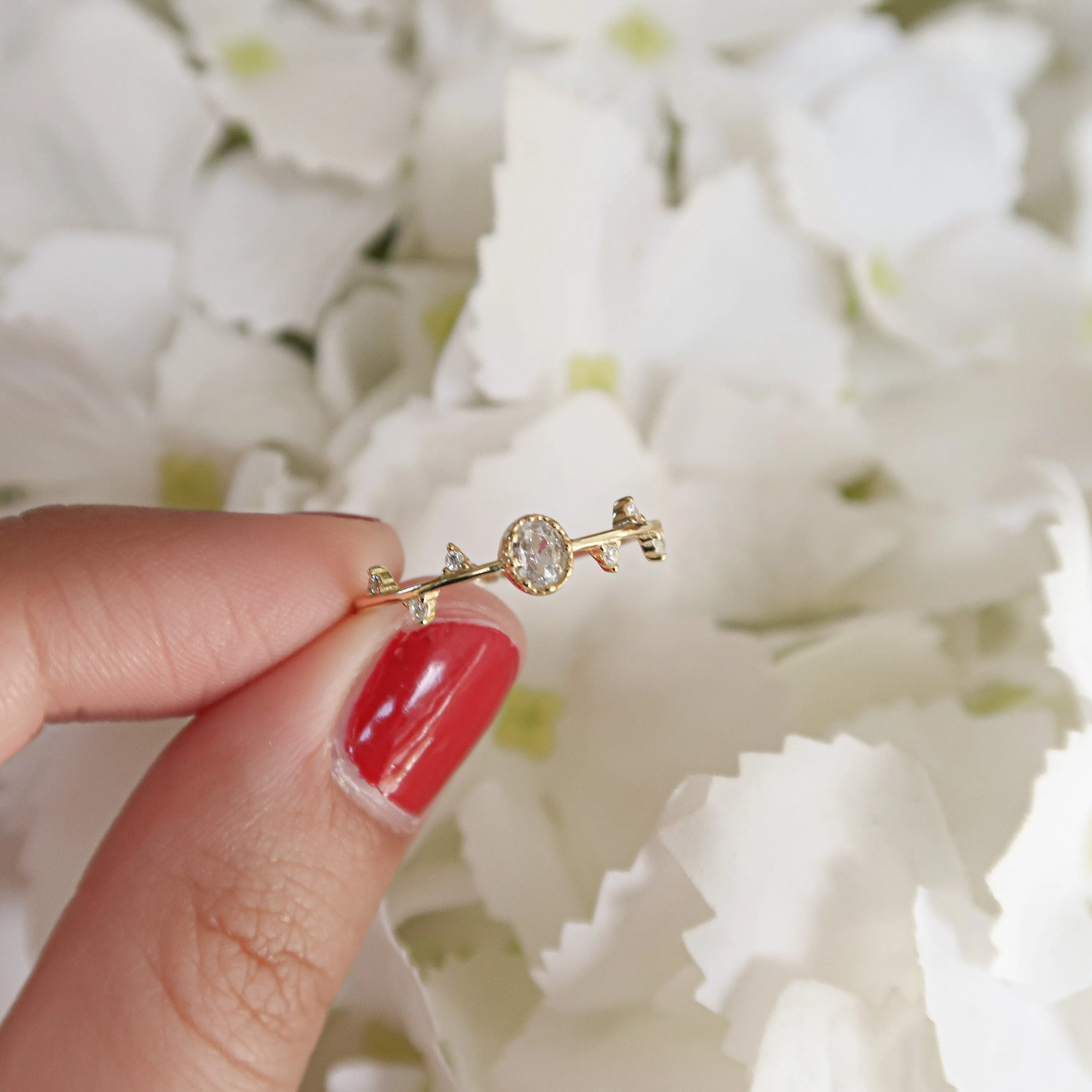 Dainty Gold Vine Ring | 14K Gold Twig Cubic Zirconia Ring